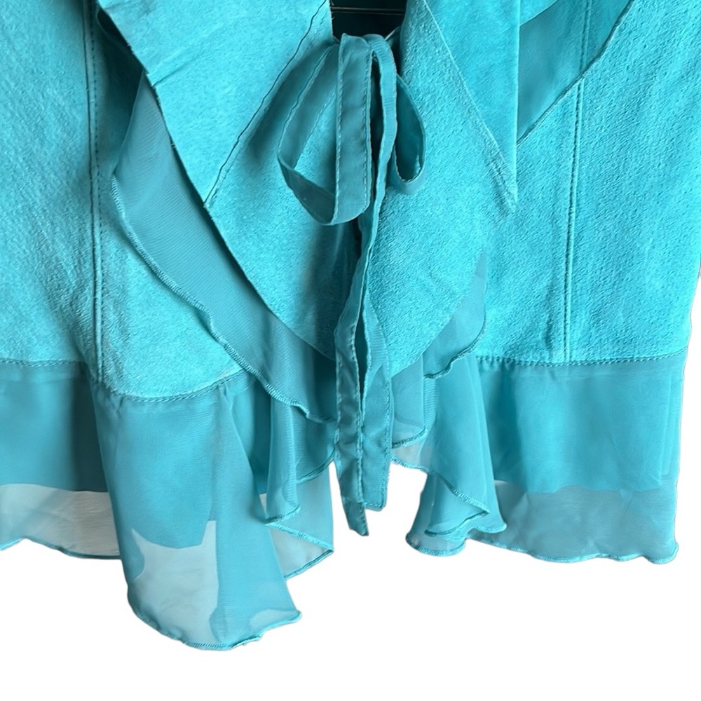 Dialogue Turquoise Ruffle Leather Jacket - Picture 12 of 12